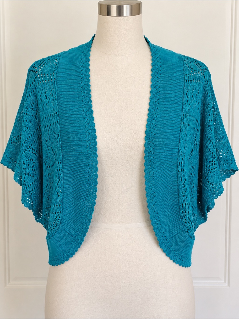 Open-Front Teal Knit bolero